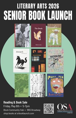 Literary Arts senior book launch poster with cover art