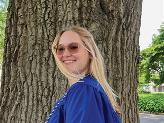 Student portrait with text