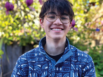 Student portrait with text
