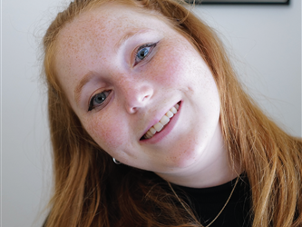 Student portrait with text