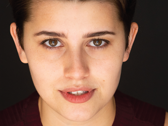 Student portrait with text