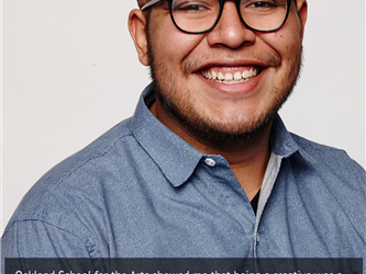 Student portrait with text