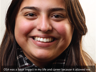 Student portrait with text