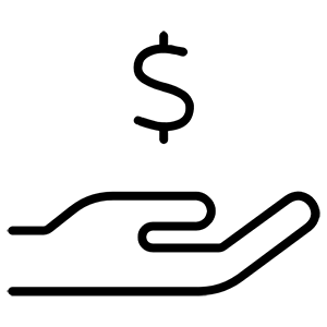 Annual Fund Icon, hand with dollar sign hovering above